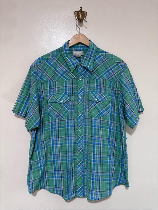 Wrangler Other - Wrangler Men's Green Casual Plaid Short-Sleeve Western Shirt Pearl Snaps